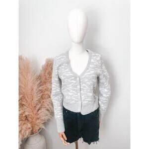 Abercrombie & Fitch Cardigan Sweater Medium Gray Zebra Fuzzy Plush Soft